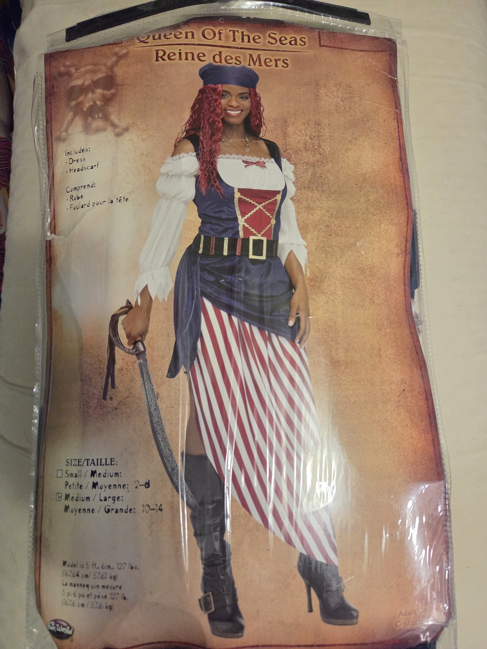 Queen of the Seas Womens Pirate Costume - Navy, Red & White
